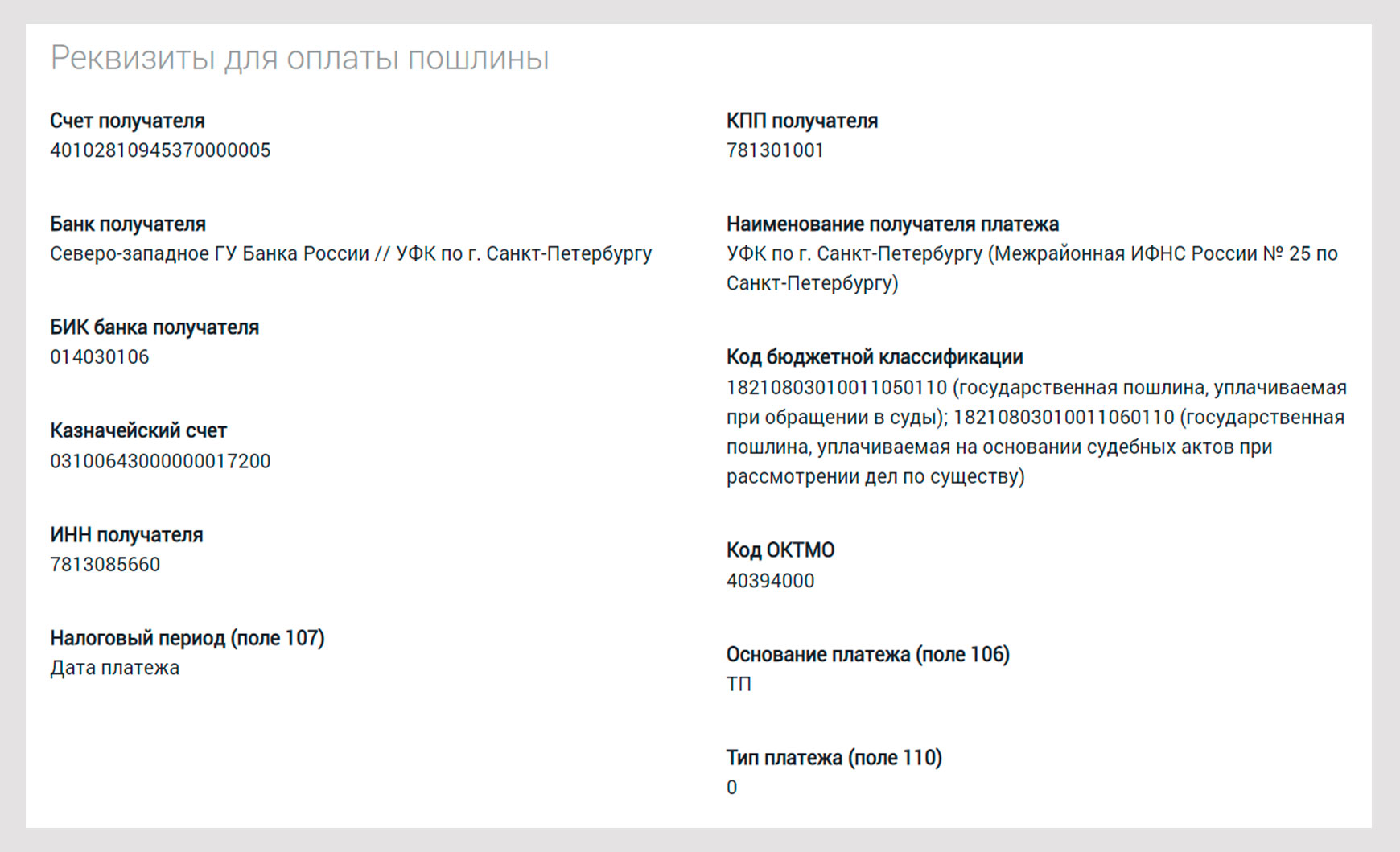 Реквизиты для оплаты пошлины по 151 судебному участку СПб.
