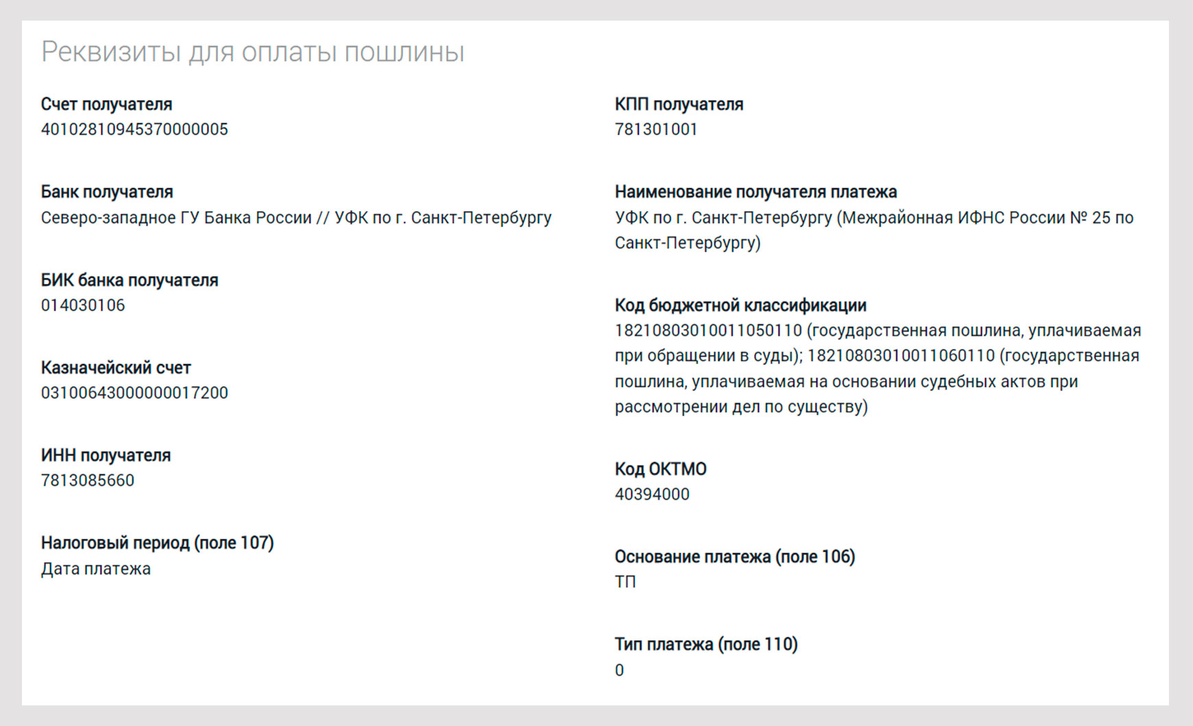 Реквизиты для оплаты пошлины по 153 судебному участку СПб.