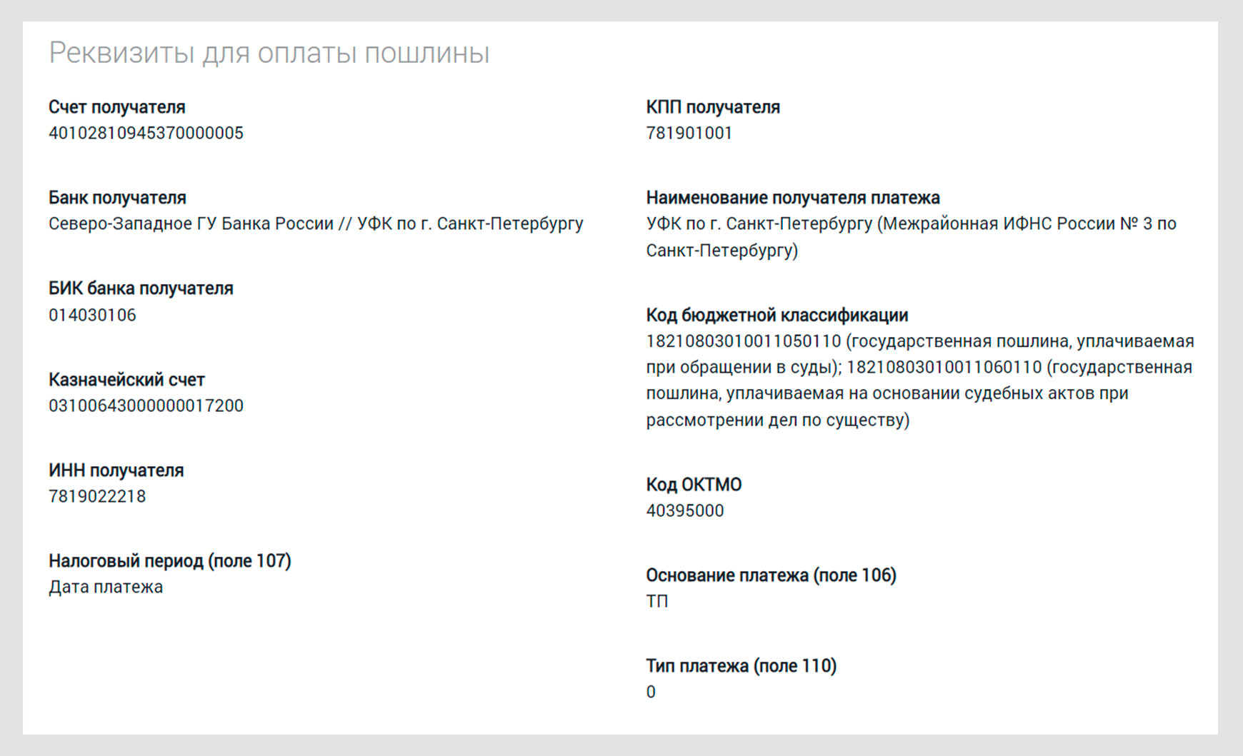 Реквизиты для оплаты пошлины по 158 судебному участку СПб.