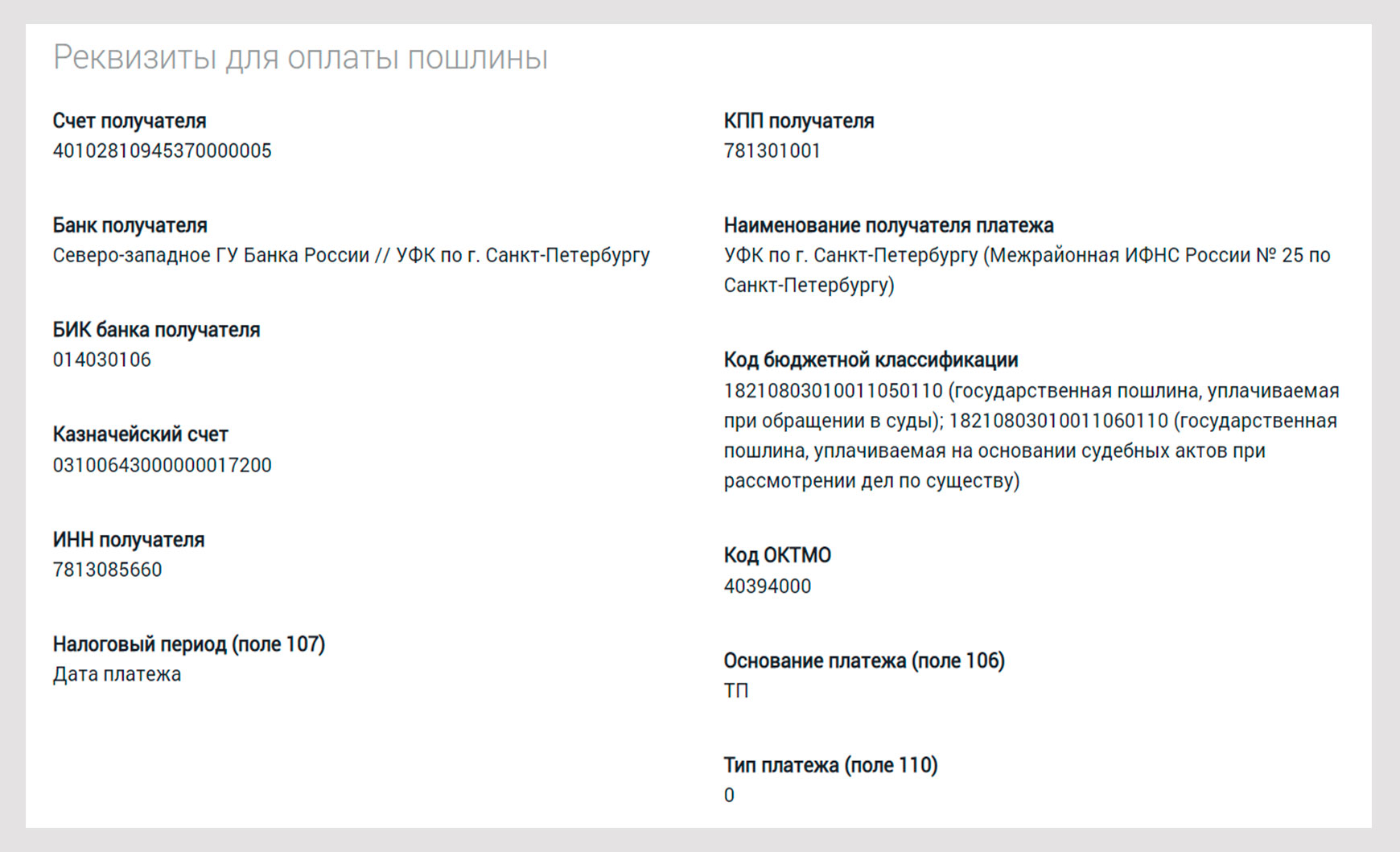 Реквизиты для оплаты пошлины по 156 судебному участку СПб.