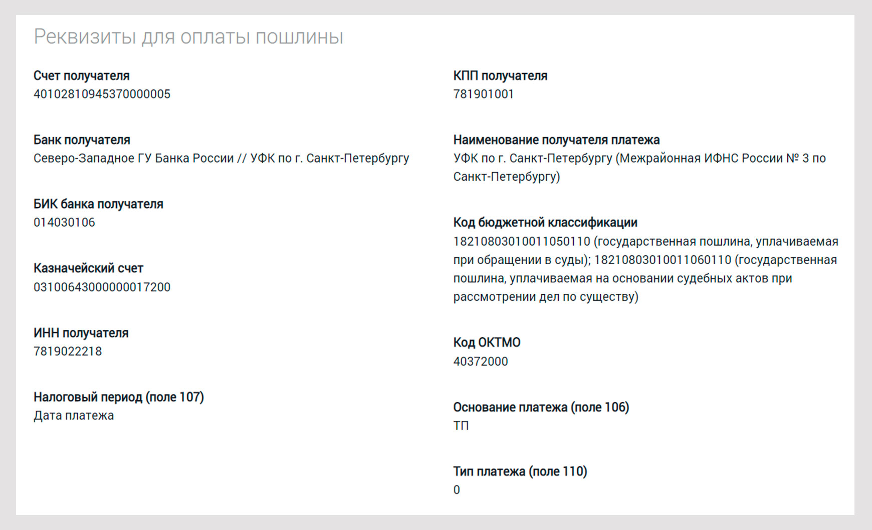 Реквизиты для оплаты пошлины по 157 судебному участку СПб.